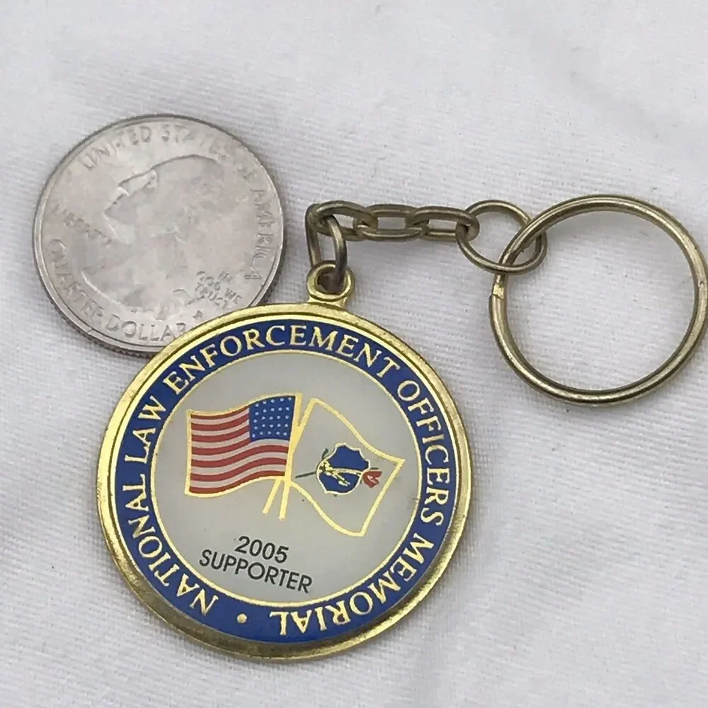 NLEOMF Key Ring Fob 2005 Law Enforcement Memorial Supporter Gold Blue Red